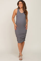 Charcoal Ribbed Sleeveless Maternity Dress