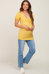 Yellow Floral Sweetheart Puff Sleeve Maternity Top