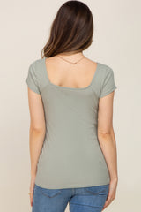 Sage Ribbed Squared Neck Cap Sleeve Maternity Top