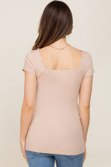 Taupe Ribbed Squared Neck Cap Sleeve Maternity Top