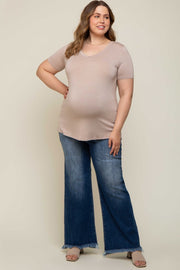 Navy Blue Fringe Hem Maternity Plus Wide Leg Jeans