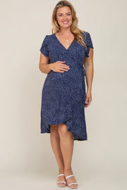 Navy Polka Dot Maternity/Nursing Plus Wrap Dress