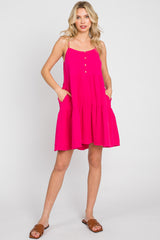 Fuchsia Front Button Tiered Maternity Dress