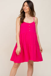 Fuchsia Front Button Tiered Maternity Dress