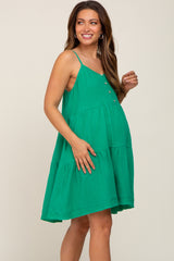 Green Front Button Tiered Maternity Dress