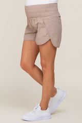 Taupe Curved Hem Active Maternity Shorts