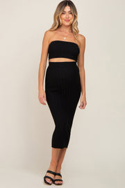 Black Ribbed Strapless Two Piece Maternity Skirt Set