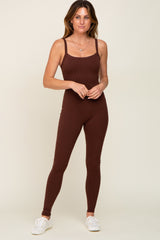 Brown Ribbed Sleeveless Jumpsuit
