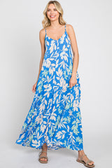 Blue Floral V-Neck Maternity Maxi Dress