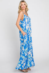 Blue Floral V-Neck Maxi Dress