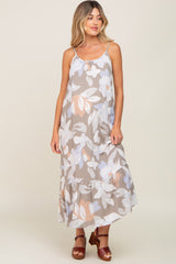 Grey Floral Sleeveless Maternity Maxi Dress