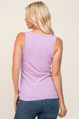 Lavender Ribbed Button Front Tank Top