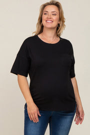 Black Short Sleeve Pocketed Plus Maternity Top