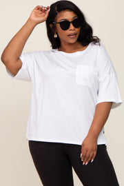 White Short Sleeve Pocketed Plus Top