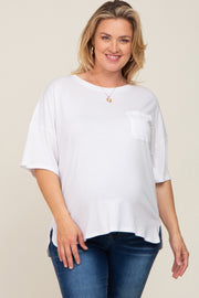 White Short Sleeve Pocketed Plus Maternity Top