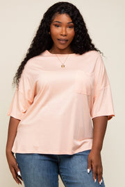 Peach Short Sleeve Pocketed Plus Top