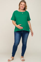 Green Oversized Short Cuffed Dolman Sleeve Maternity Tee