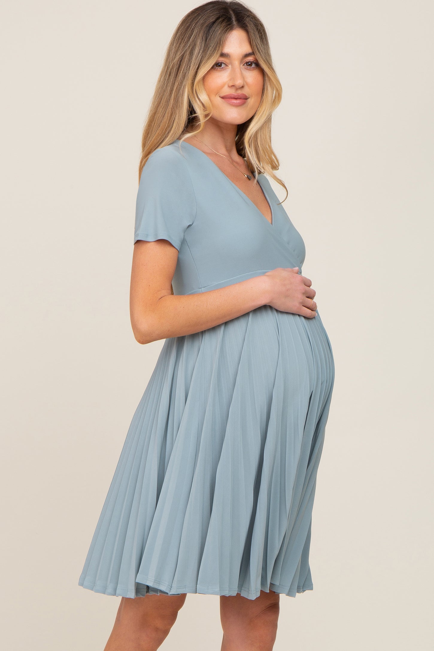 Mint Pleated Maternity/Nursing Dress