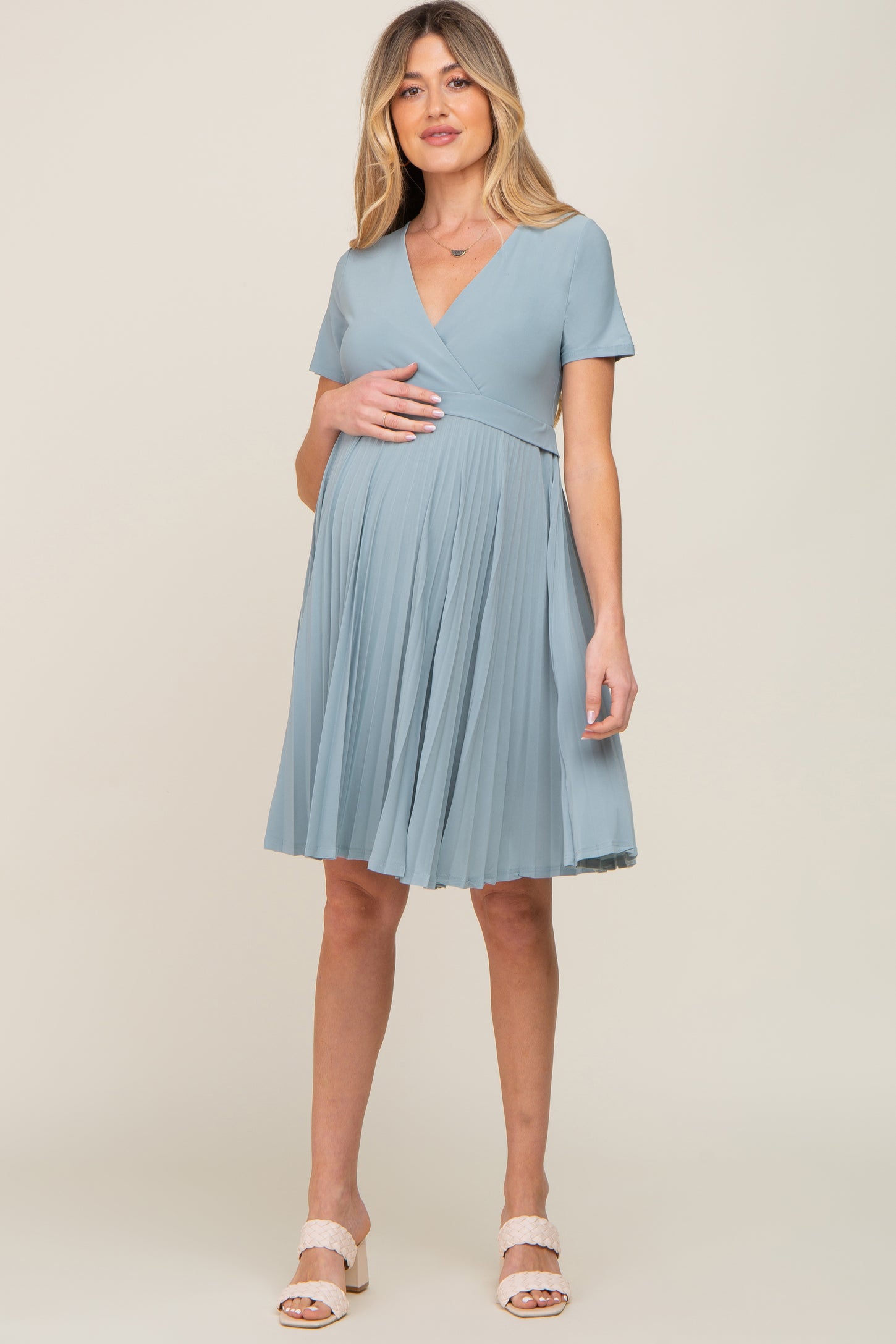 Mint Pleated Maternity/Nursing Dress