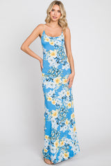Blue Floral Sleeveless Maxi Dress