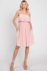 Light Pink Ruffle Overlay Shoulder Tie Dress