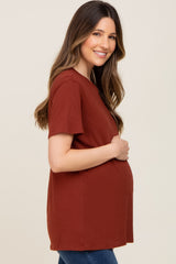 Rust Oversized Short Sleeve Maternity Top