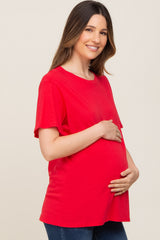 Red Oversized Short Sleeve Maternity Top