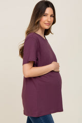 Plum Oversized Short Sleeve Maternity Top