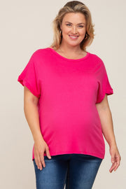 Fuchsia Short Sleeve Plus Maternity Top