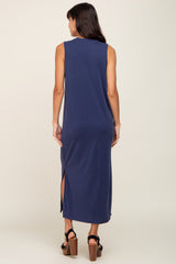 Navy Soft Knit Sleeveless Midi Dress