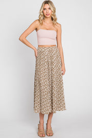 Mauve Floral Pleated Midi Skirt