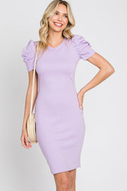 Lavender Solid Puff Sleeve Dress