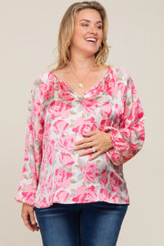Pink Rose Silky Maternity Plus Blouse