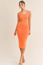 Orange Sleeveless Side Cutout Midi Dress