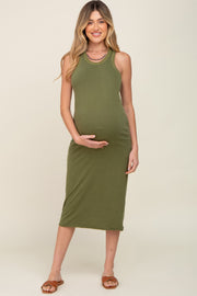Olive Racerback Fitted Maternity Midi Dress
