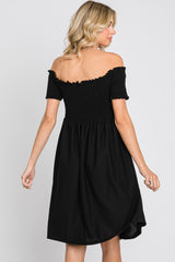 Black Swiss Dot Off Shoulder Dress