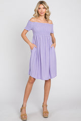 Lavender Swiss Dot Off Shoulder Dress