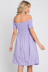 Lavender Swiss Dot Off Shoulder Dress