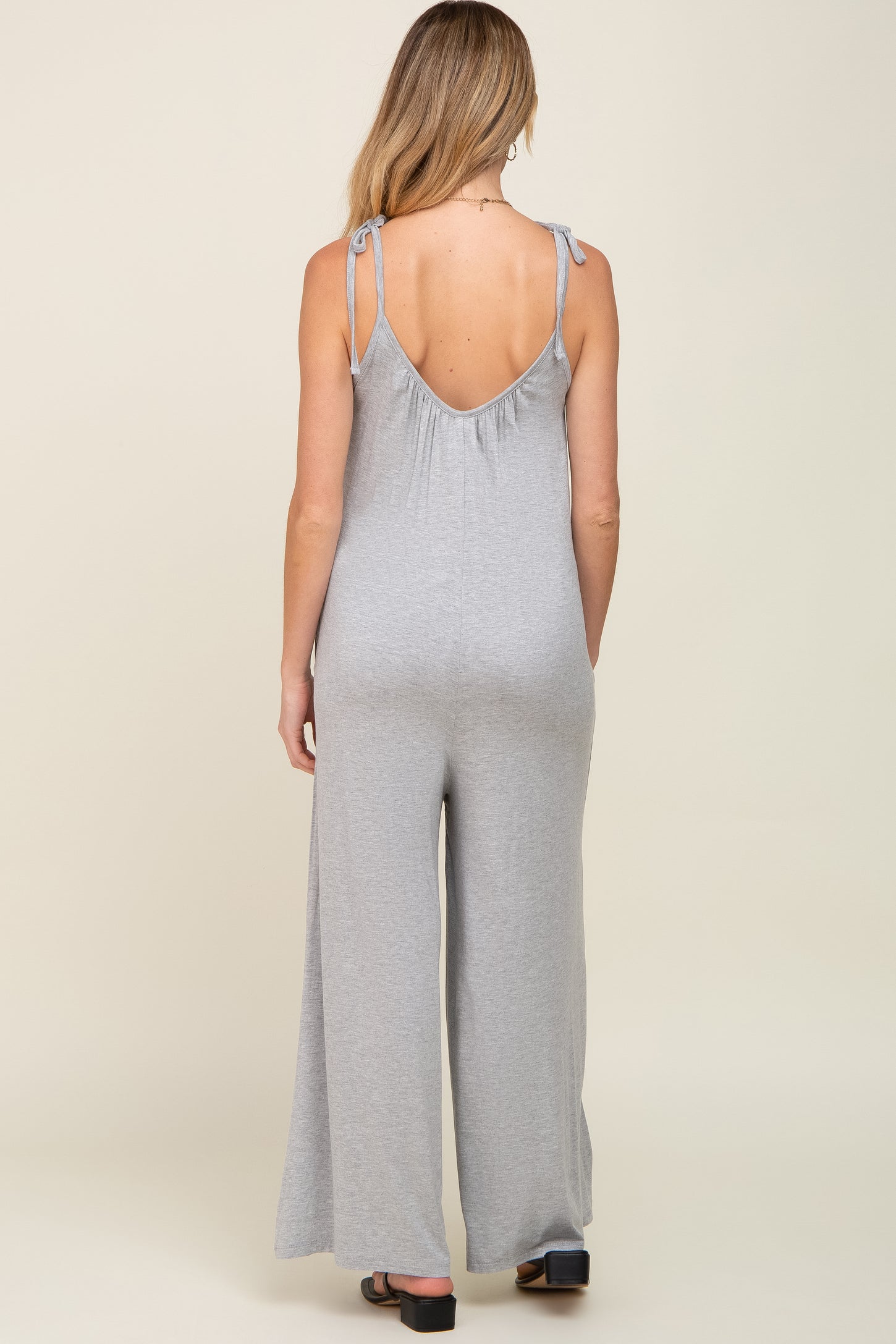 Heather Grey Shoulder Tie Soft Knit Maternity Jumpsuit