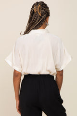 Cream Pleated Satin Button Up Top