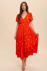 Red Floral Embroidered Tiered Maternity Maxi Dress