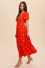 Red Floral Embroidered Tiered Maxi Dress