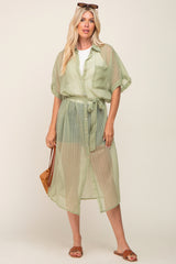 Sage Striped Sheer Button Down Maternity Cover Up