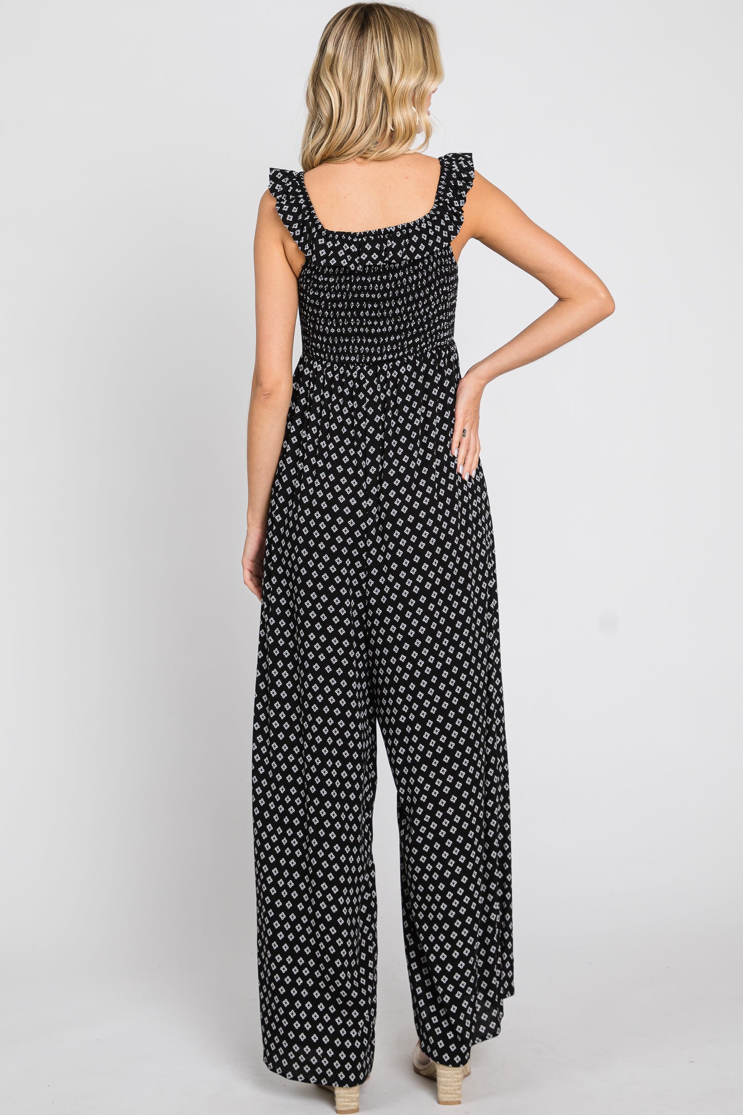 Black Smocked Off Shoulder Jumpsuit