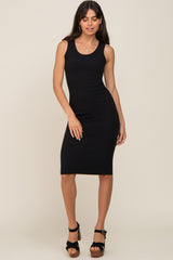 Black Ribbed Sleeveless Fitted Dress