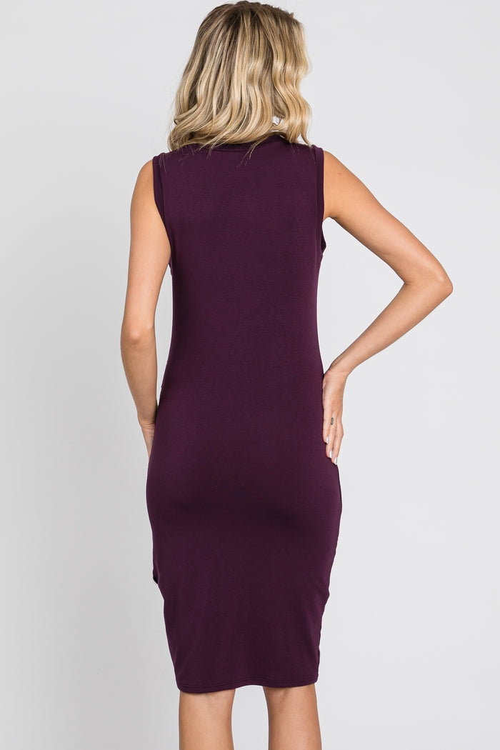 Plum Ruched Tulip Hem Dress