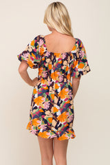 Multicolor Floral Pint Puff Sleeve Dress