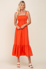 Orange Sleeveless Cutout Ruffle Hem Maxi Dress