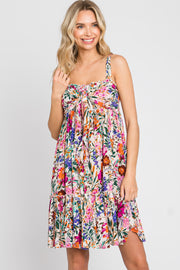 Fuchsia Floral Front Tie Ruffle Dress