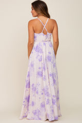 Lavender Floral Wrap Maternity Maxi Dress
